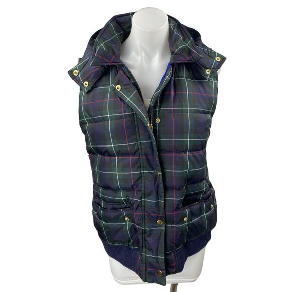 J.Crew Multicolor Plaid Checkered Zip Up Snap Button Hoodie Puffer Coat Vest XL - Picture 1 of 4